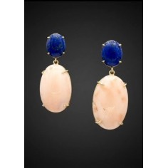 Pendientes oro lapislazuli y corales rosas 2