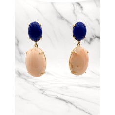 Pendientes oro lapislazuli y corales rosas