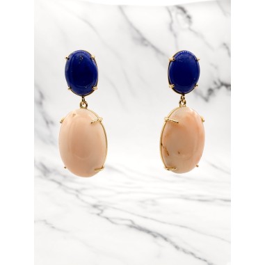 Inicio|Pendientes oro lapislazuli y corales rosas