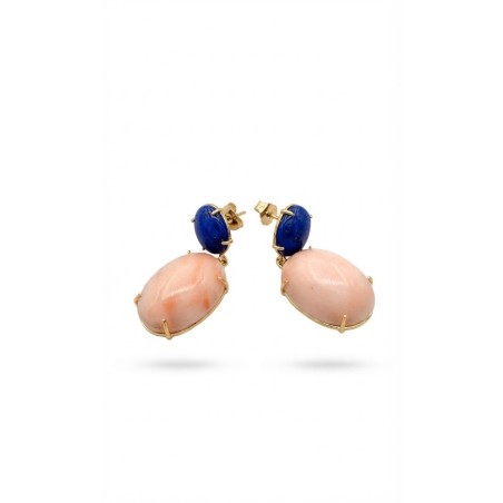 Inicio|Pendientes oro lapislazuli y corales rosas