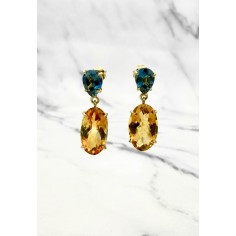 Pendientes colgantes oro topacios azul y citrinos