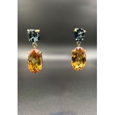 Pendientes colgantes oro topacios azul y citrinos 2
