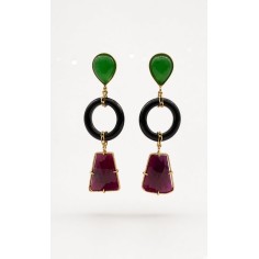 Pendientes oro rubis, jades y onix
