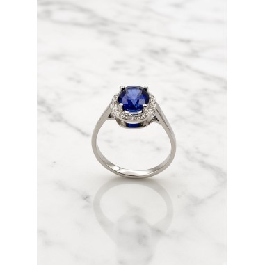 Inicio|Anillo oro bl. Zafiro azul y diamantes