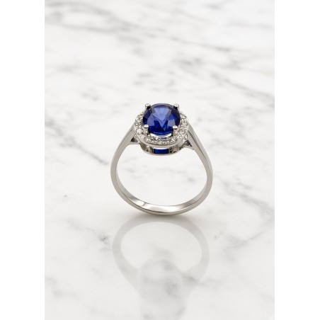 Inicio|Anillo oro bl. Zafiro azul y diamantes