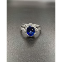 Anillo oro bl. Zafiro azul y diamantes 2