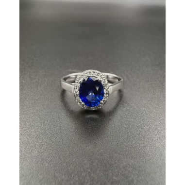 Inicio|Anillo oro bl. Zafiro azul y diamantes