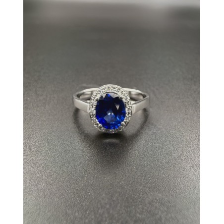 Inicio|Anillo oro bl. Zafiro azul y diamantes