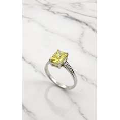 Anillo oro blanco Diamante amarillo LAB y brillantes nat