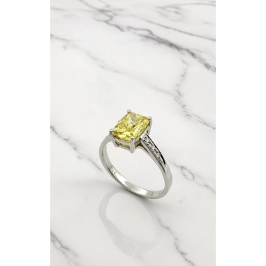 Inicio|Anillo oro blanco Diamante amarillo LAB y brillantes nat
